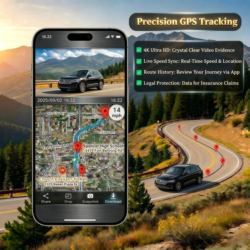 4K Dashcam Front and Rear Camera, Smart Car Camera with WiFi GPS