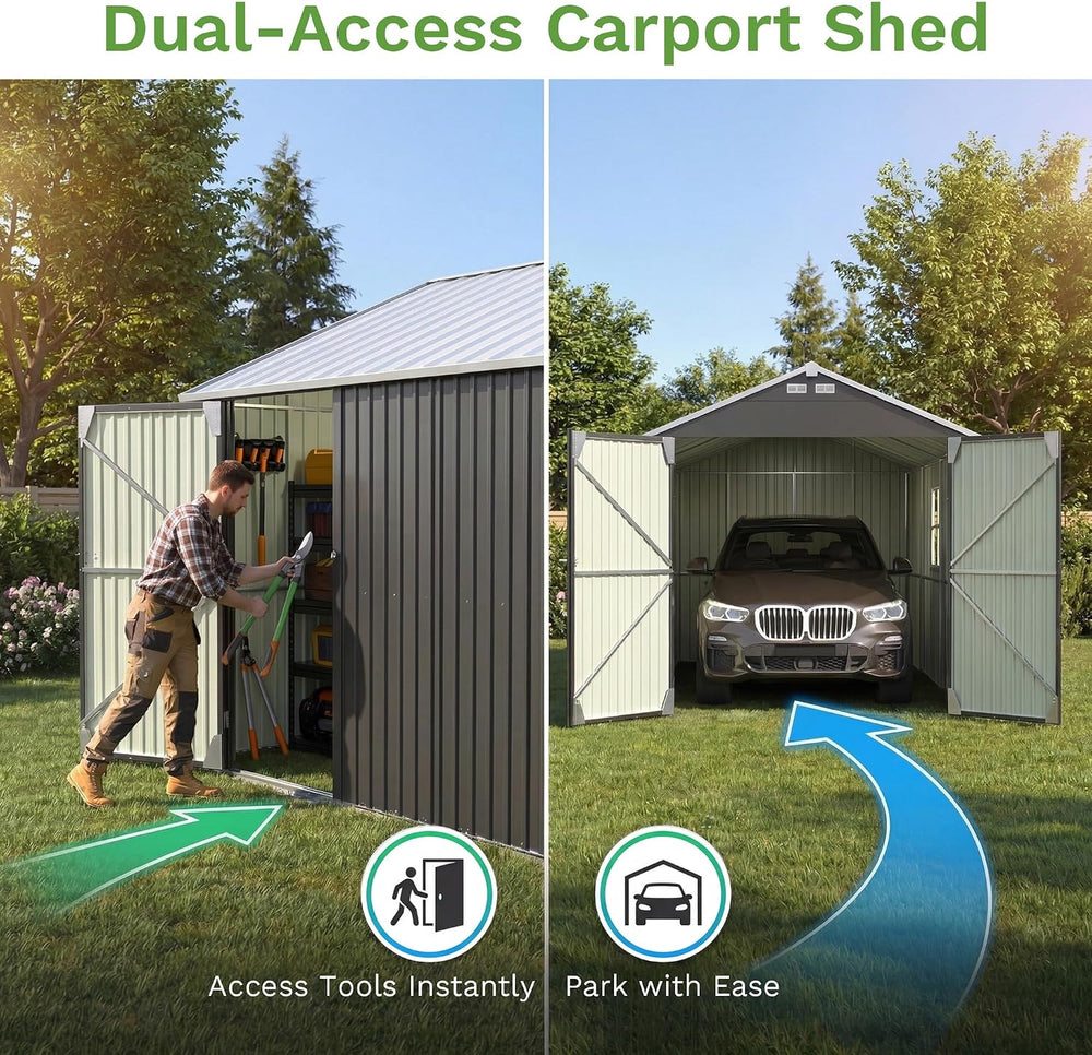 Patiowell 12x20 FT Enclosed Metal Carport, Large Heavy Duty Car Port with Rei...