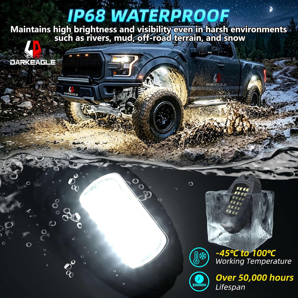20Pods Metal All Pure White LED Rock Lights Full Kit Plug and Play&Pre Wi...