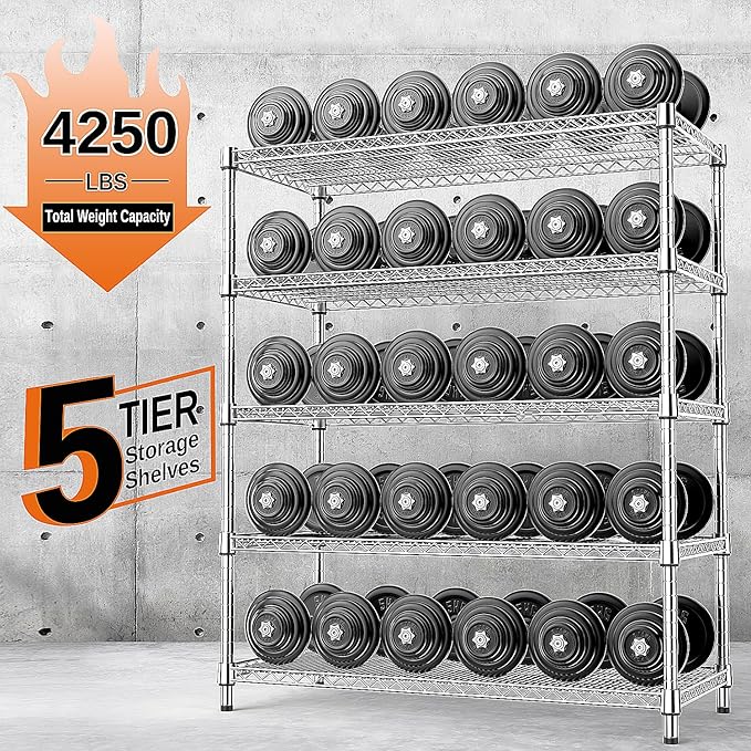 IZEUK 4250 LBS Garage Shelving Wide Storage Shelves 5 Tier Metal Shelves Heavy