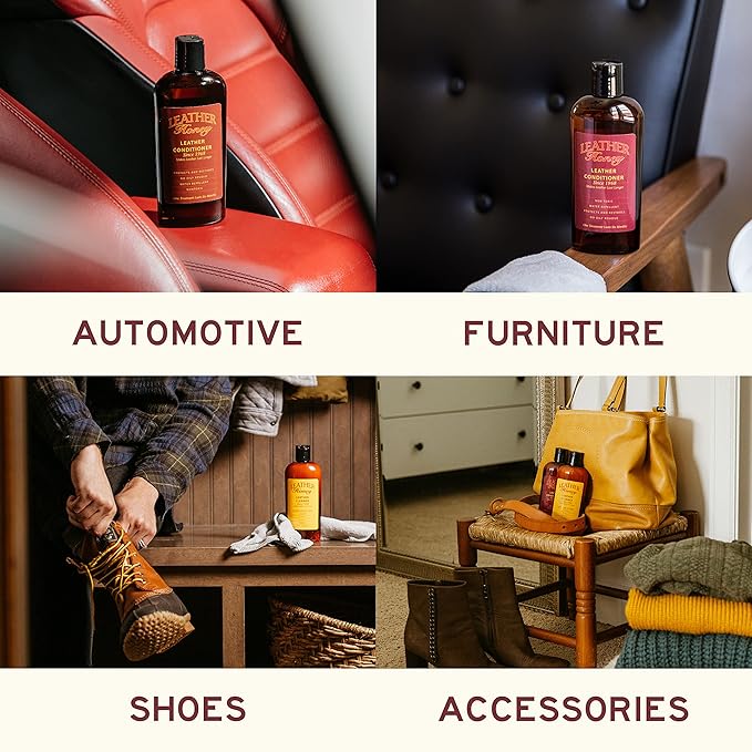 Leather Honey Complete Leather Care Kit: Cleaner, Conditioner, 2 Cloths.