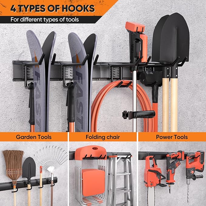 Garden Tool Organizer Wall Mount, 48 inches Tool Storage Rack
