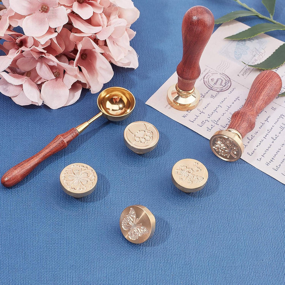 CRASPIRE Ocean Wax Seal Stamp Set 8pcs Vintage Removable Brass Stamp Heads wi...