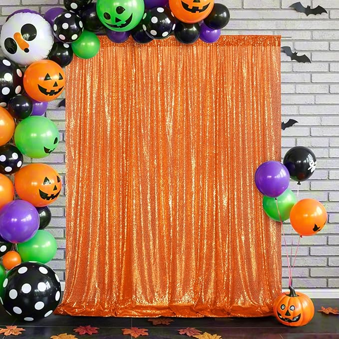 Eternal Beauty Orange Sequin Backdrop, 10x10 Ft Halloween Glitter Background ...