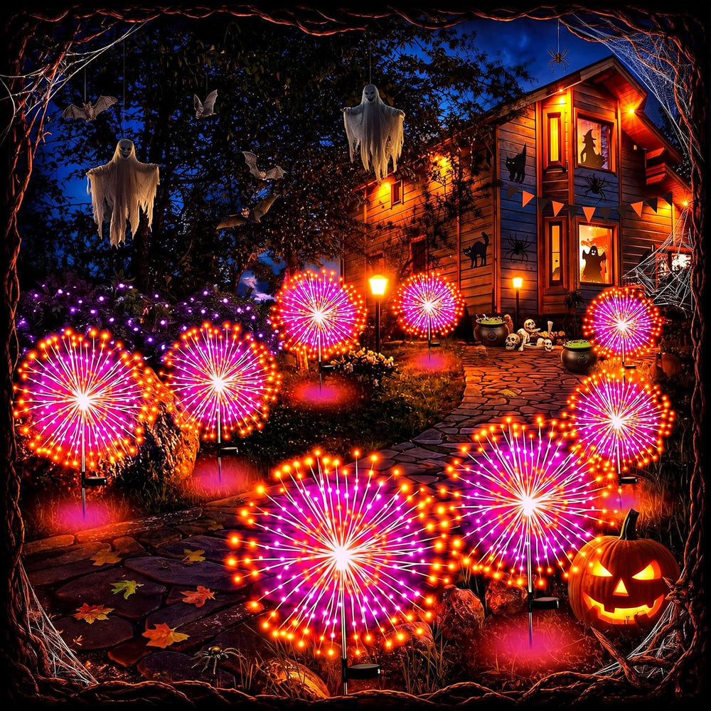 Tujoe 8 Pcs Halloween Solar Firework Stake Lights 180 LED 8 Modes