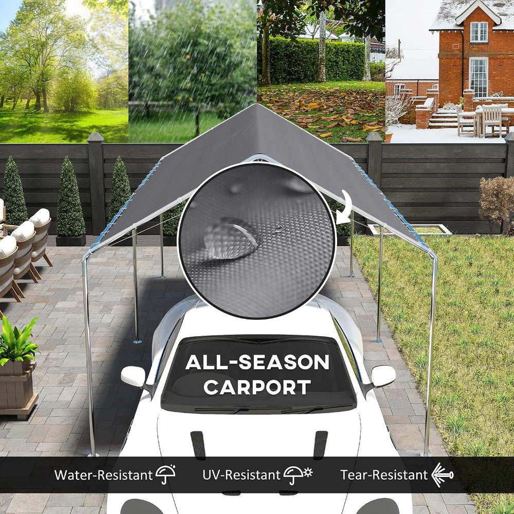 Outsunny 10'x20' Carport Outdoor Heavy Duty Galvanized Car Canopy Gray