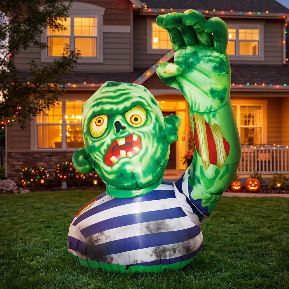 JOYIN 5.5FT Halloween Inflatable Zombie Decoration with Waving Raised Hand &a...