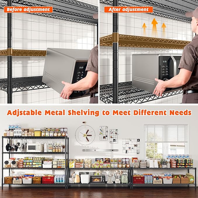 REIBII 60" W ×24" D×65.3" H, 4 Tier Wire Shelving 2878LBS Heav...