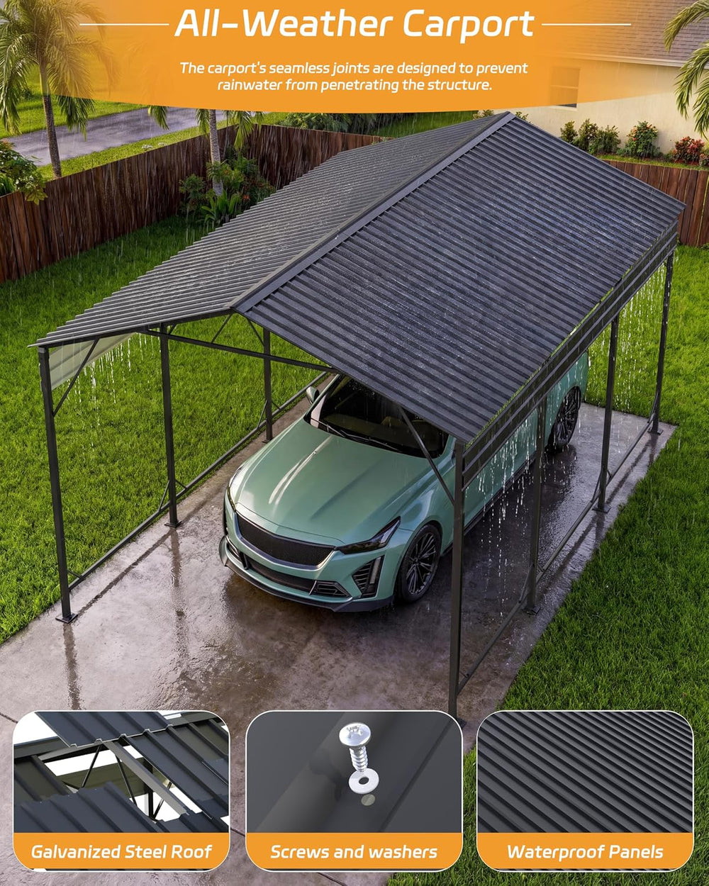 Patiowell 10x15 FT Metal Carport, Heavy Duty Carport, Black