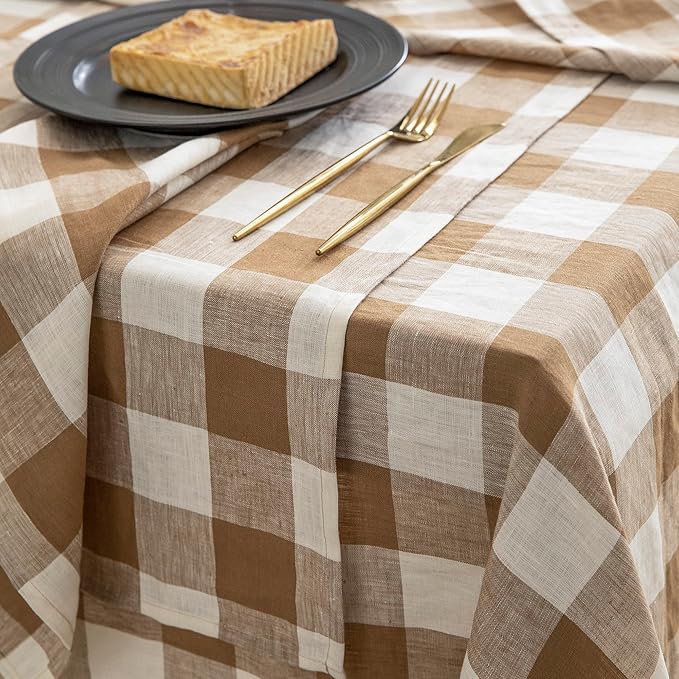 EVERLY 100% Yarn-Dyed Linen Rectangle Tablecloths 60x120Inches for Dining,Buf...