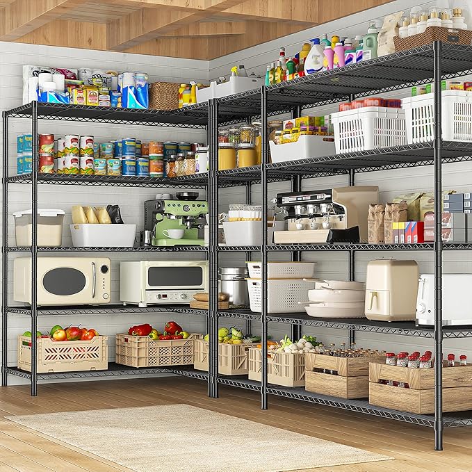 52.36" W Storage Shelves Metal Shelving Unit Load 1400LBS 5 Tier Wire Ra...