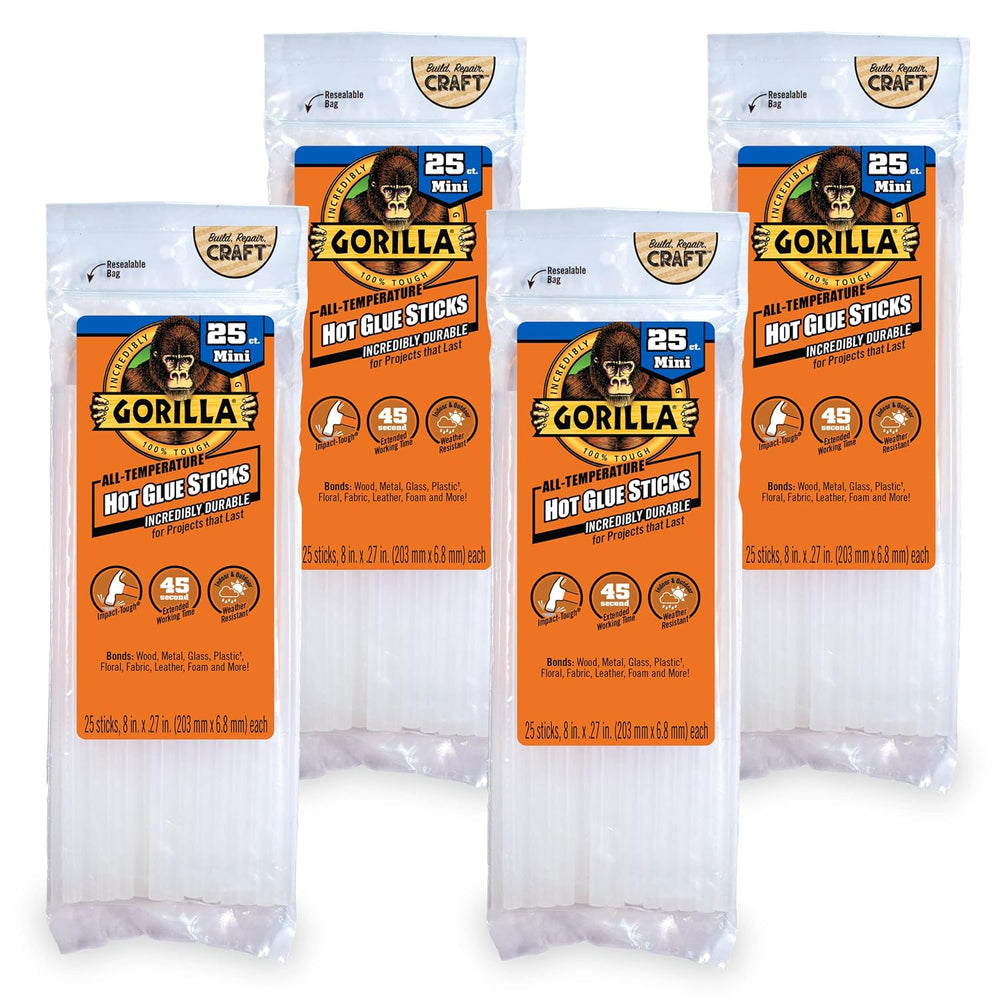 Gorilla Hot Glue Sticks, Clear Glue, Mini Size 8" Long x 0.27" Diam...