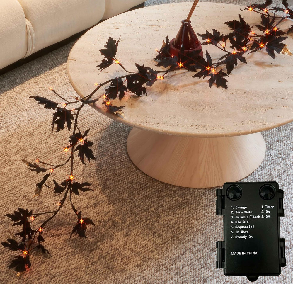 Birchlitland Halloween Black Maple Garland with Lights Timer 48 LED Orange an...