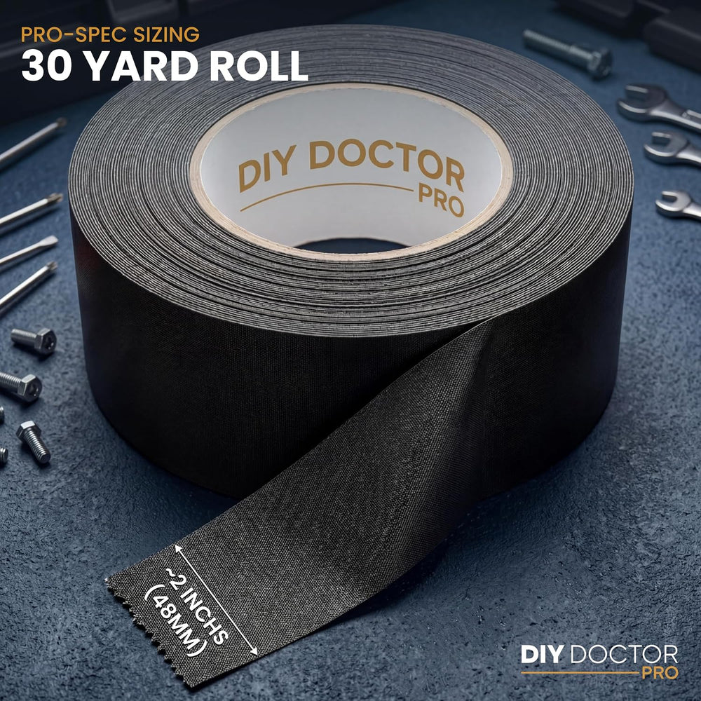 Strong Adhesive Gaffer Tape 2 Inch x 30 Yards Black Matte Cloth - 6 Pack