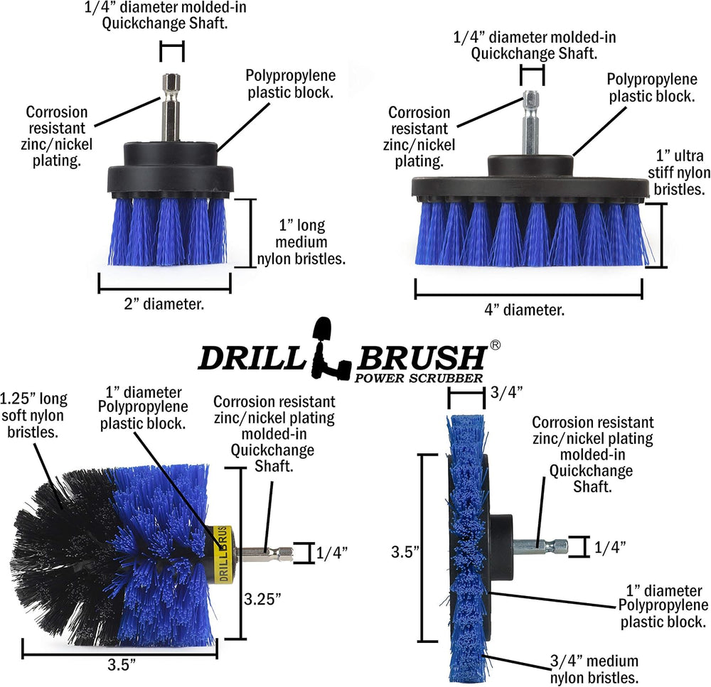 Drillbrush Blue - Boat Cleaning Drill Brush Attachment Set - Aluminum