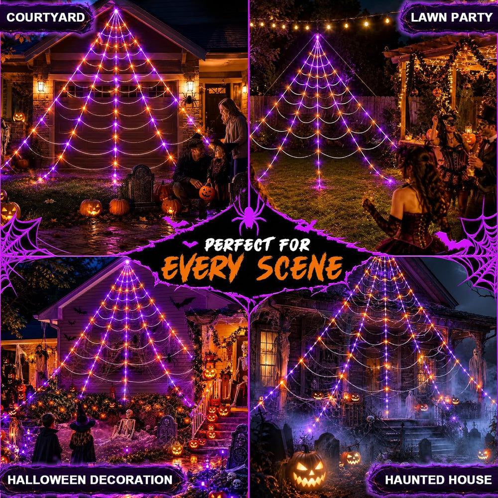 Halloween Decorations Spider Web Lights Outdoor+60CM/125CM Fake Spider