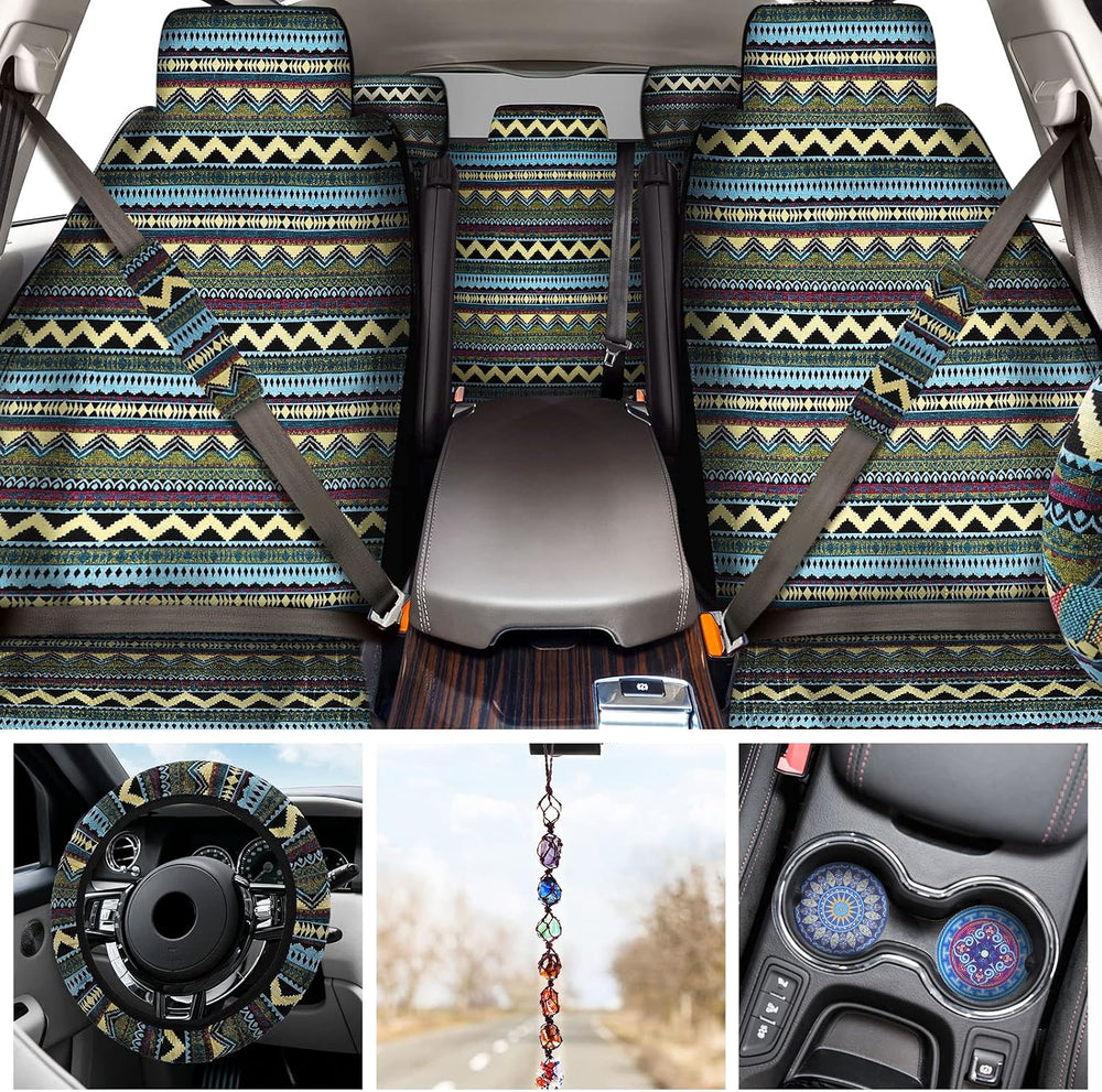 Frienda 14 Pcs Baja Saddle Blanket Car Seat Covers Full Set, Bohemia Style