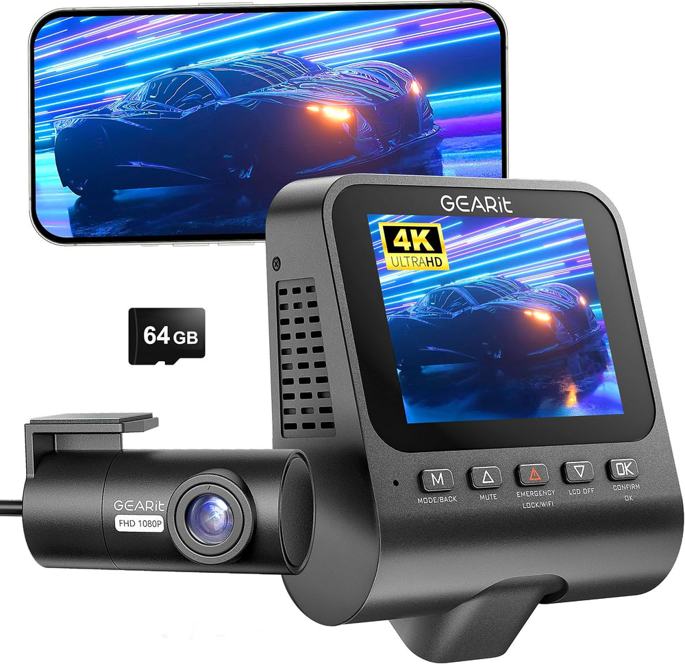 GEARit 4K Dash Cam Front and Rear, Car Dash Camera with GPS Night Vision