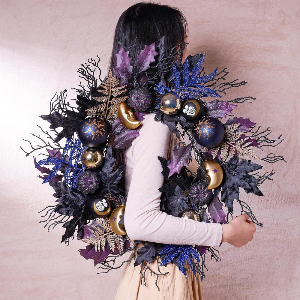 DecorbyHannah 24'' Pumpkins Halloween Wreath with Lights for Front Door