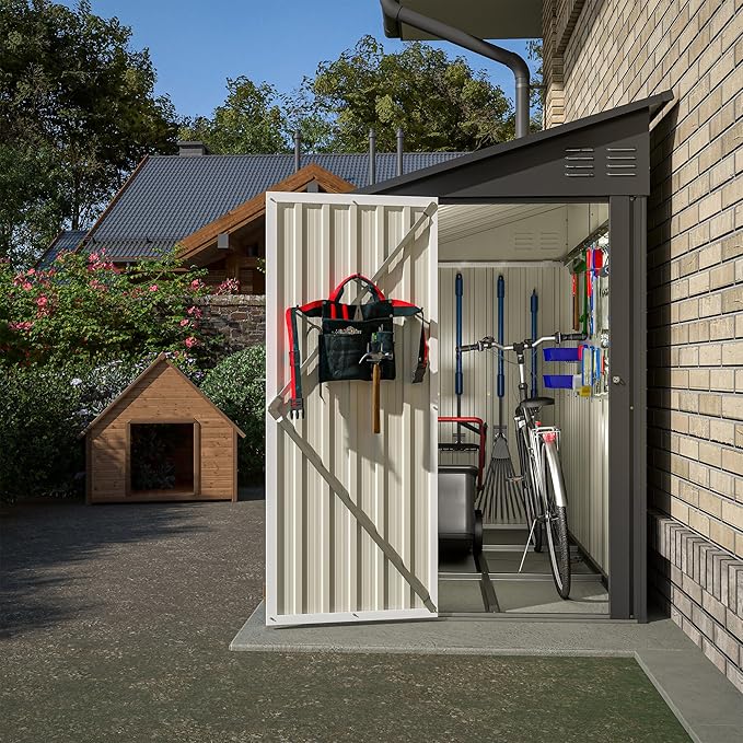 Shed Lean to Storage Shed, Outdoor 4' x 8' Metal Wall Side Storage Sh...