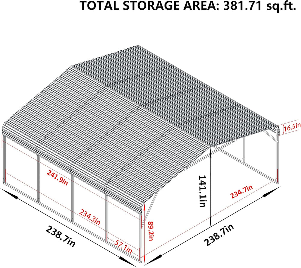 20' x 20' Outdoor Heavy Duty Metal Carport, Garage Car Shelter Shade,...