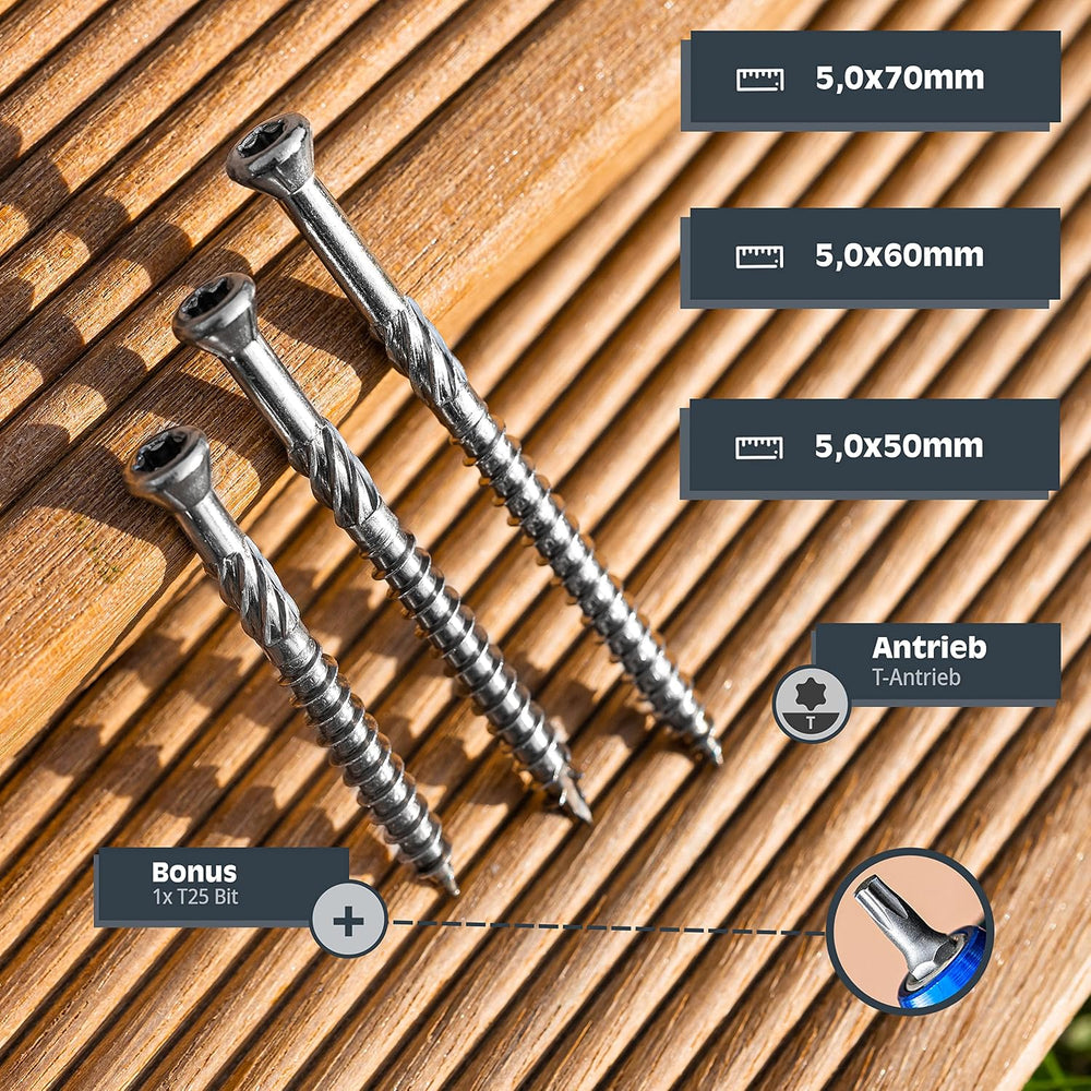 HELPMATE Terrace Screws 5 x 50 Stainless Steel A2 Rustproof - Pack of 50 Plan...