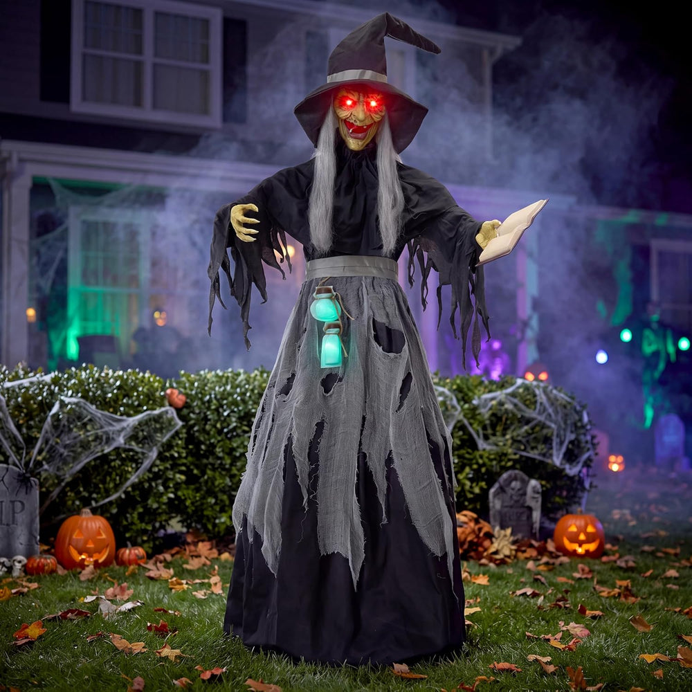 JOYIN Halloween Decorations Outdoor Life-Size Scary Animated Witch with Spell...