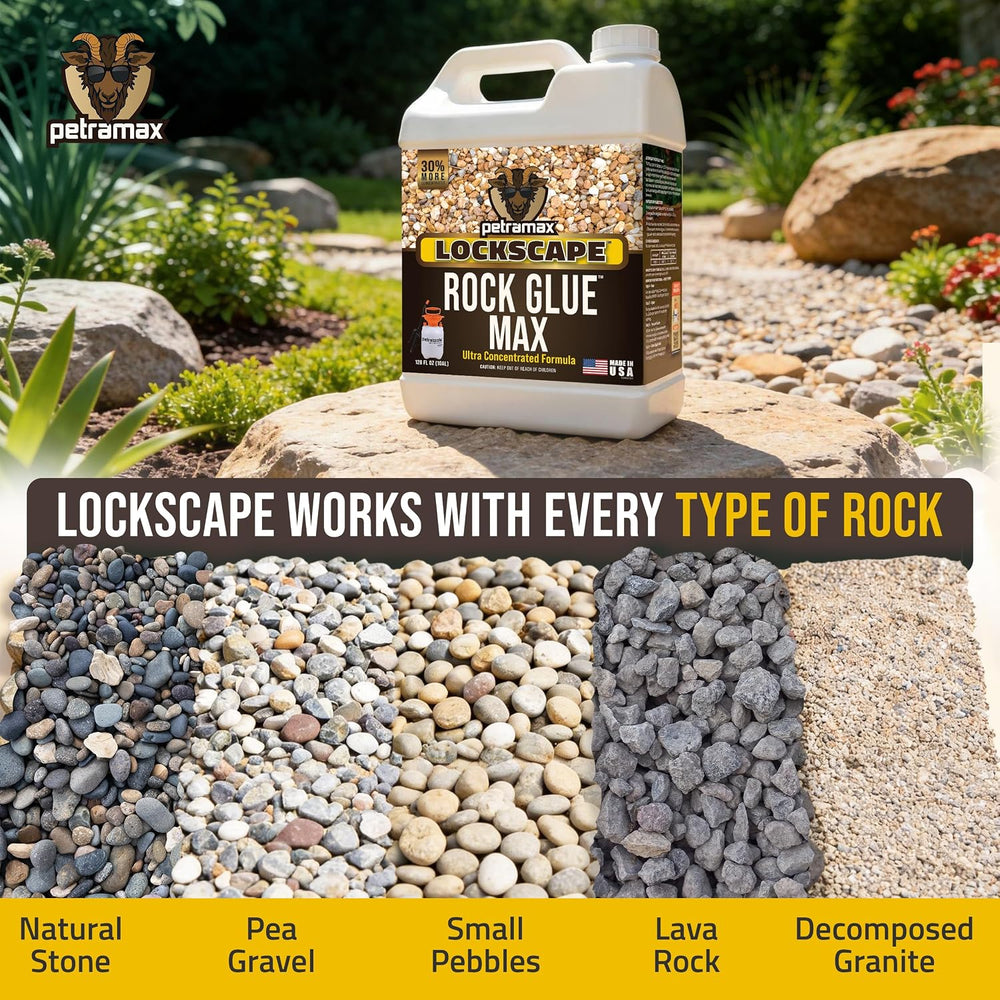 PetraMax Rock Glue for Landscaping, Pet-Safe & Non-Toxic, (1 Gal x 4)