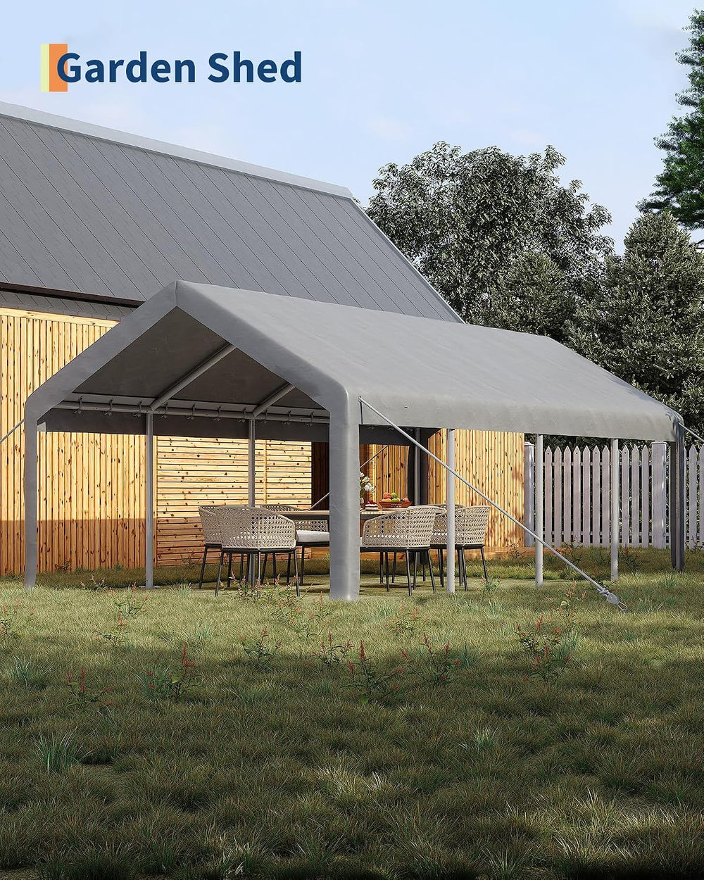 13x25 Ft Carport with 10 Sandbags, Car Port with 220g PE Tarp, 2 Roll-Up Door...