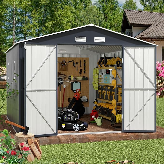 Breezz Outdoor Storage Shed 10 x 12 ft. Utility Tool Shed Metal Storage Garden