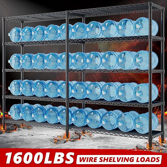 REIBII 72.8" W Storage Shelves Load 1600LBS, 5 Tier Metal Shelving Unit ...