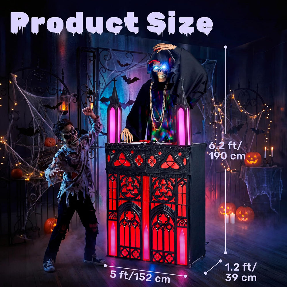 JOYIN 6ft Halloween Animatronic DJ Reaper Decorations, Outdoor Life-Size Goth...