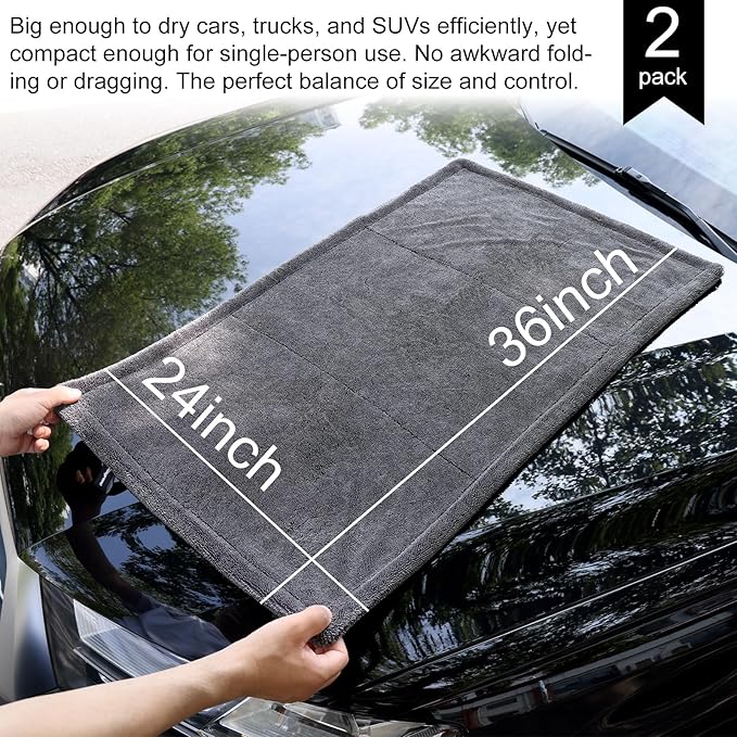 2 Pack XL Car Drying Towel – 1300GSM Ultra Absorbent Microfiber, Twisted Loop