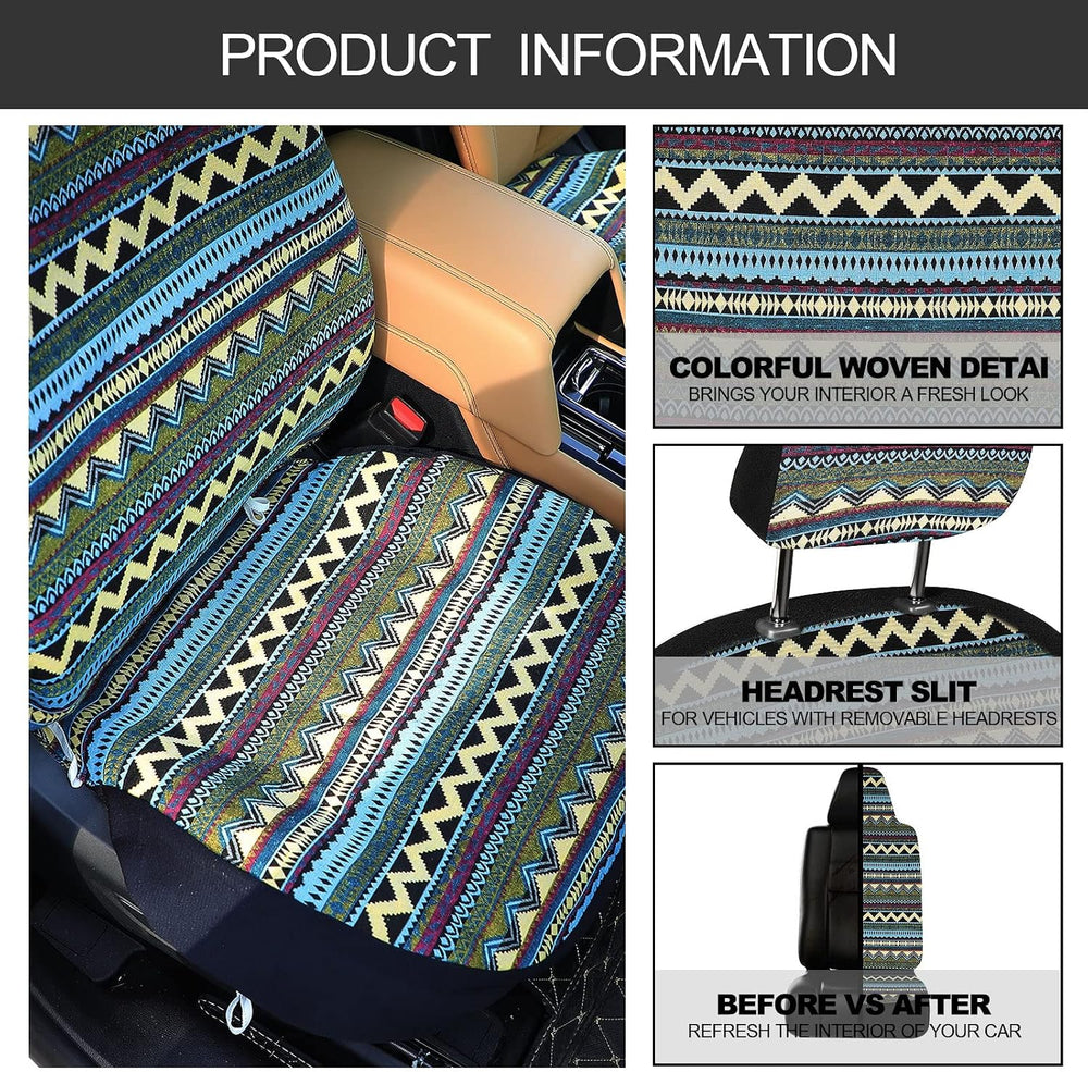 Frienda 14 Pcs Baja Saddle Blanket Car Seat Covers Full Set, Bohemia Style