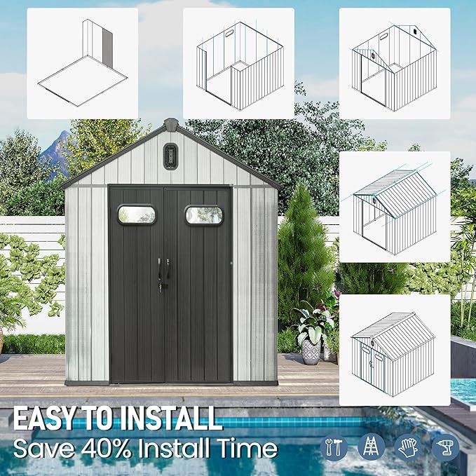 Domi 6x6 FT Outdoor Resin Storage Shed, All-Weather Double-Wall Storage Building