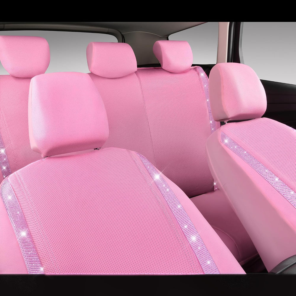 CAR PASS Bling Diamond Car Seat Covers Full Set, Shining Rhinestone Waterproo...