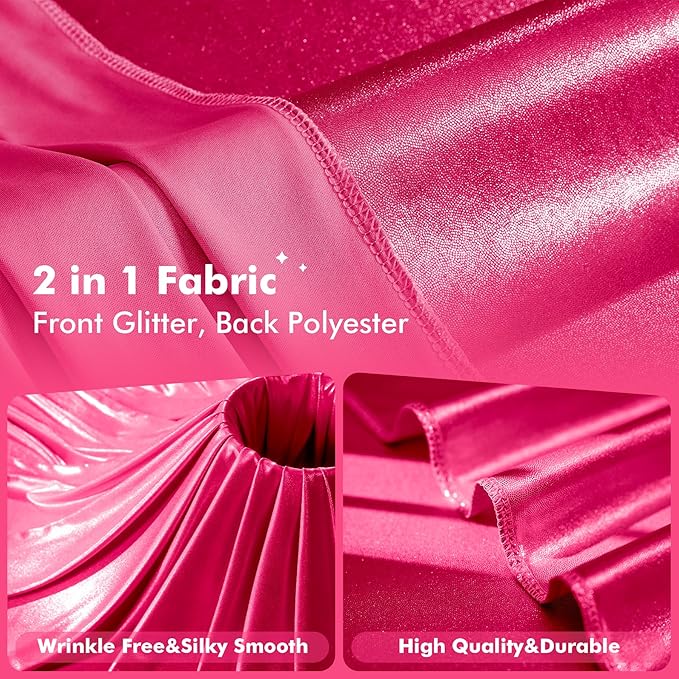 20x10ft Shimmer Hot Pink Sequin Backdrop Curtain for Parties, Thick Wrinkle F...