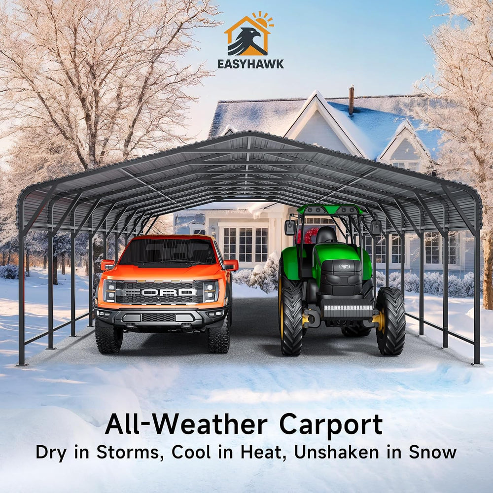 20x40 FT Metal Carport, Enhanced Base and Steel Roof for All-Weather Use, Out...