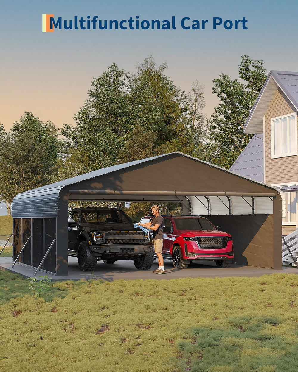 Garvee 20x20 ft Metal Carport Enclosed, Car Ports for 2 Cars