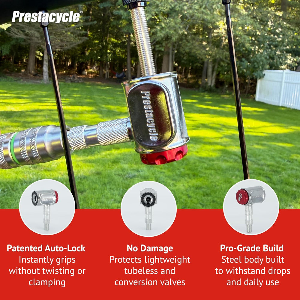 Prestacycle Pro Presta Head – Auto-Lock Bicycle Tire Pump Head for Tubeless &...