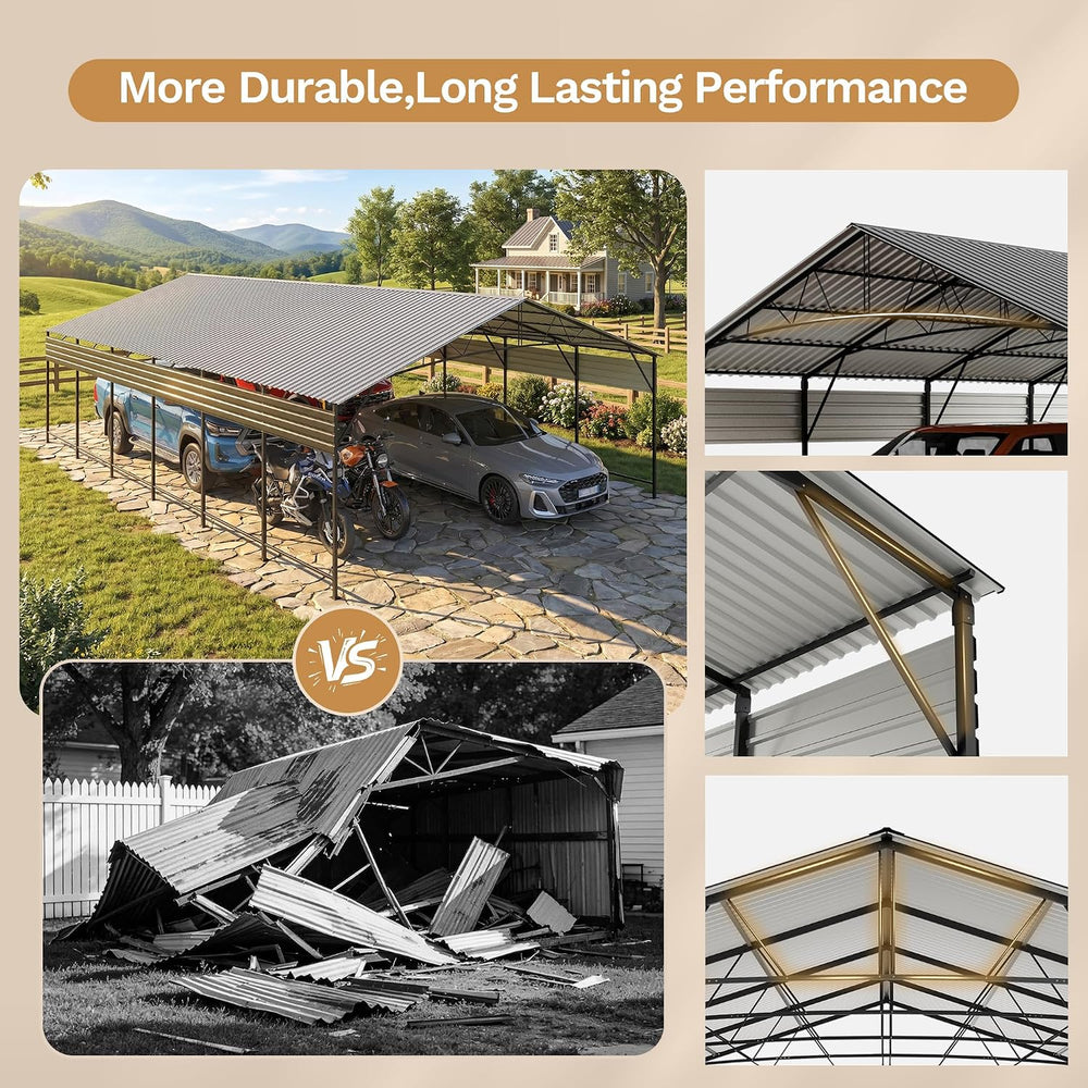 20x30 FT Metal Carport, Heavy Duty Oversized Carports, Black
