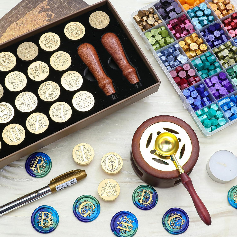 SWANGSA Initial Alphabet A-Z Wax Seal Kit with 624pcs Sealing Wax Beads, Furn...