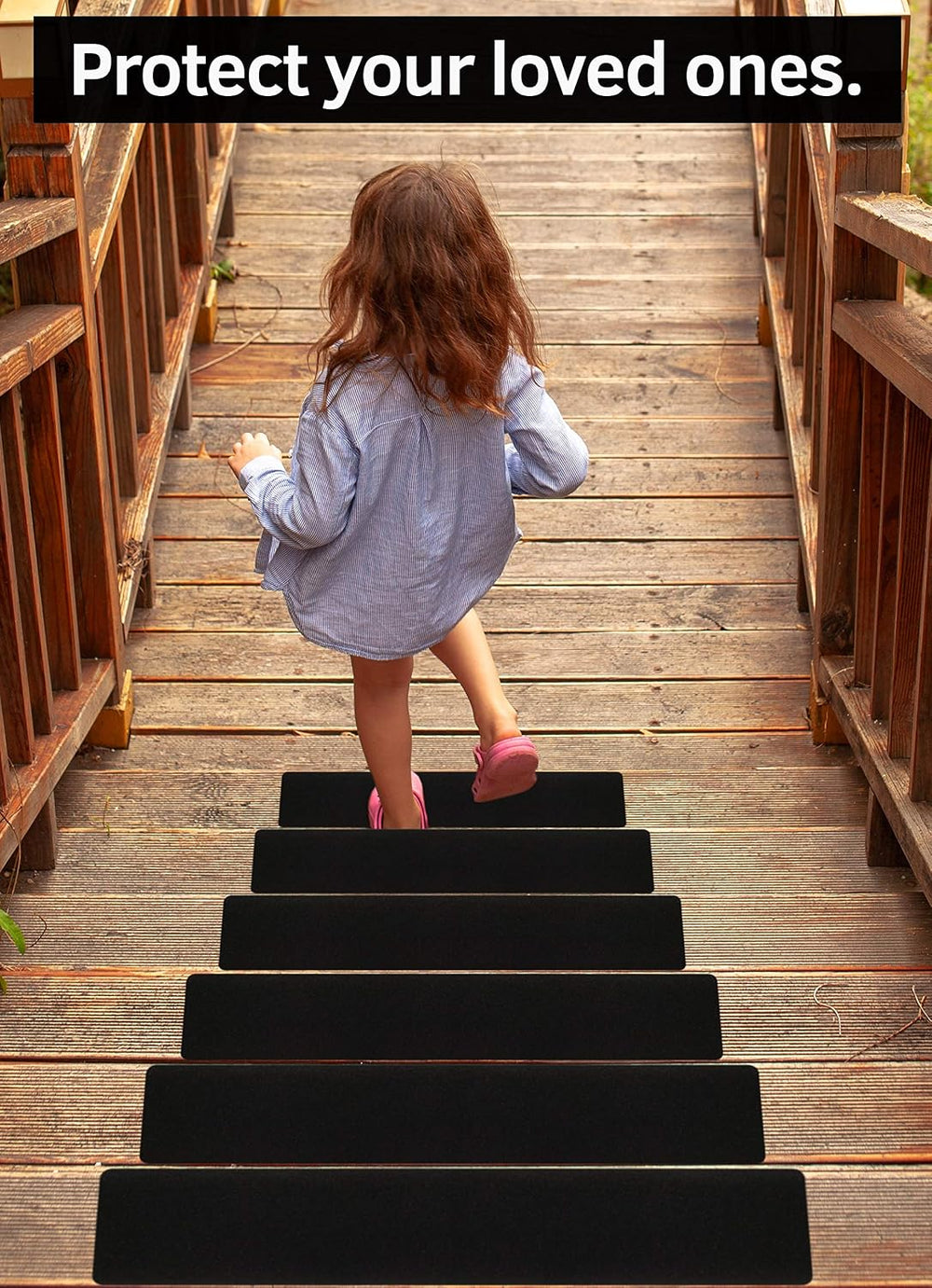 6”x30” Stair Treads Non-Slip Outdoor Tape – (10-Pack) Black Anti-Slip Strips