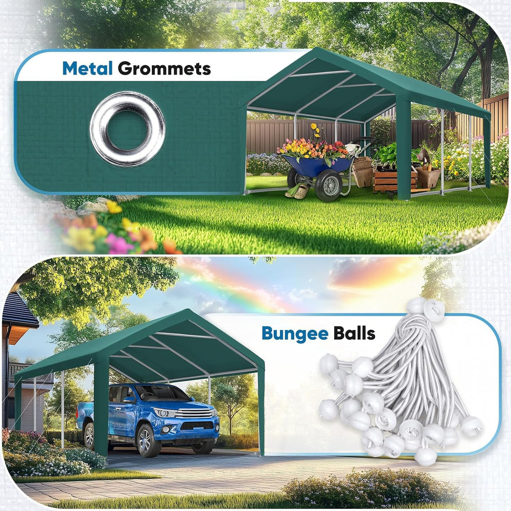 10x20 ft Carport Replacement Top Cover w/Leg Cloth, Heavy Duty Waterproof &am...