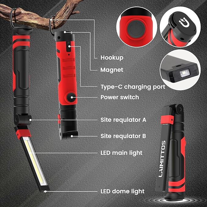 Rechargeable LED Work Light, Magnetic Flashlight Mechanic Light Tool Gifts (2...