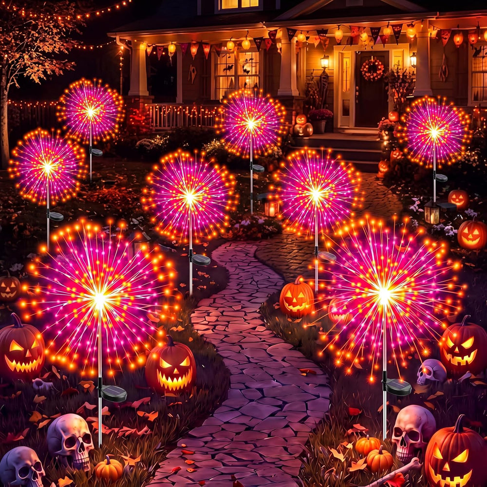 Tujoe 8 Pcs Halloween Solar Firework Stake Lights 180 LED 8 Modes