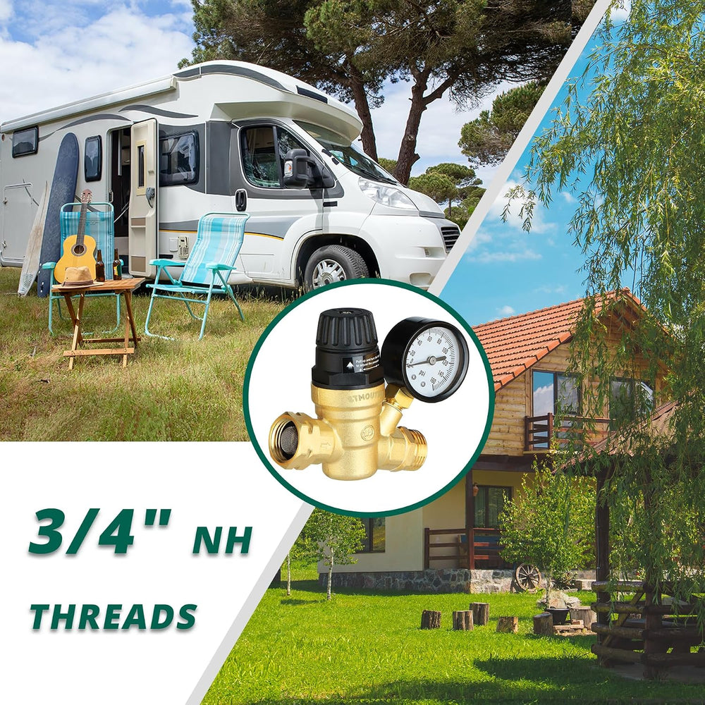 STMOUTUO RV Water Pressure Regulator Valve for Camper. Lead-Free Brass.