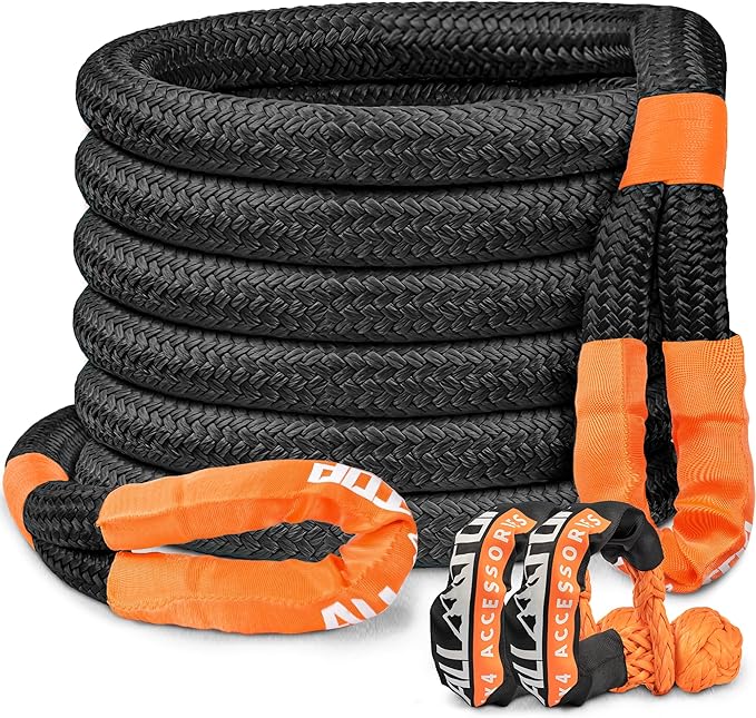 ALL-TOP Kinetic Recovery Rope Kit w/ 2 Soft Shackles, 1.5in x 30ft, Heavy Duty