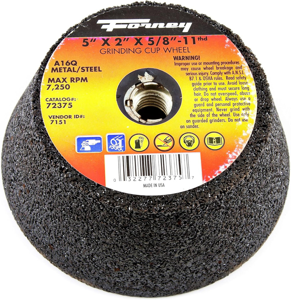 Forney 72375 Grinding Cup Wheel, Type 11 Flared Metal with 5/8-Inch-11 Thread...