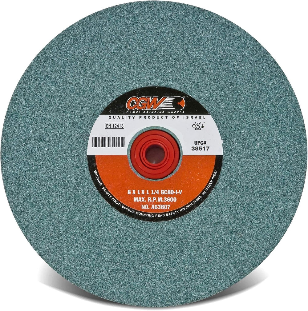 CGW 8 x 1 x 1-1/4 T1 GC80-I-V Bench Wheel Green Silicon Carbide One Wheel Per...